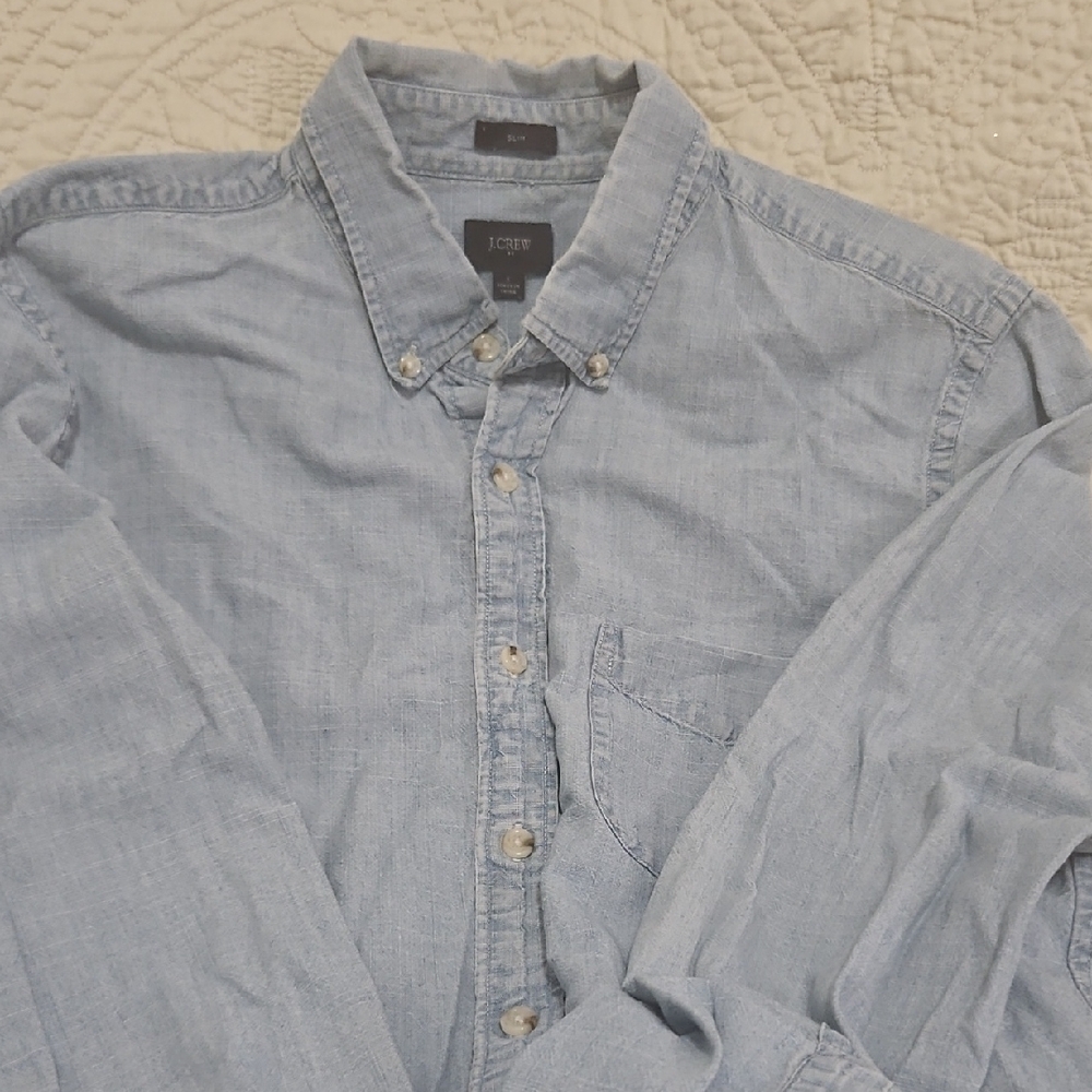 J. Crew Men's Casual Light Blue Button Down Shirt